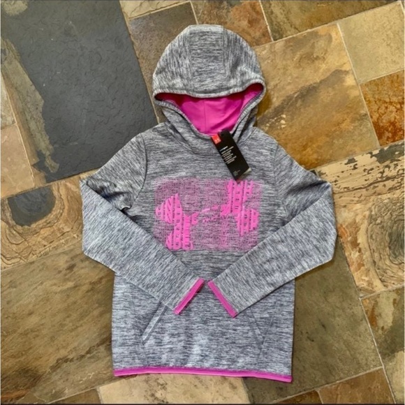 Under Armour ColdGear®•NWT•Youth Medium•Charcoal/Fuchsia Hoodie Style Pullover🌼 - Picture 3 of 10